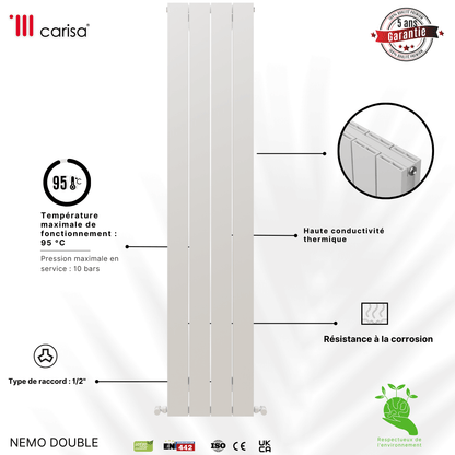 Carisa Nemo Vertikaler Aluminium-Heizkörper, modernes Design, Weiß 
