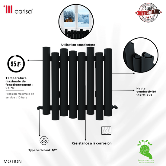 Carisa Motion Horizontaler Aluminium-Heizkörper, modernes Design, Anthrazit 