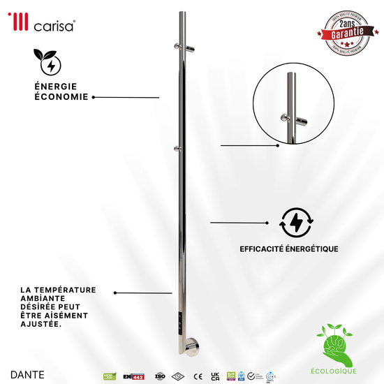 Carisa Dante Sèche-Serviette Électrique Design Moderne Miroir Poli