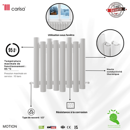 Carisa Motion Horizontaler Aluminium-Heizkörper, modernes Design, Weiß 