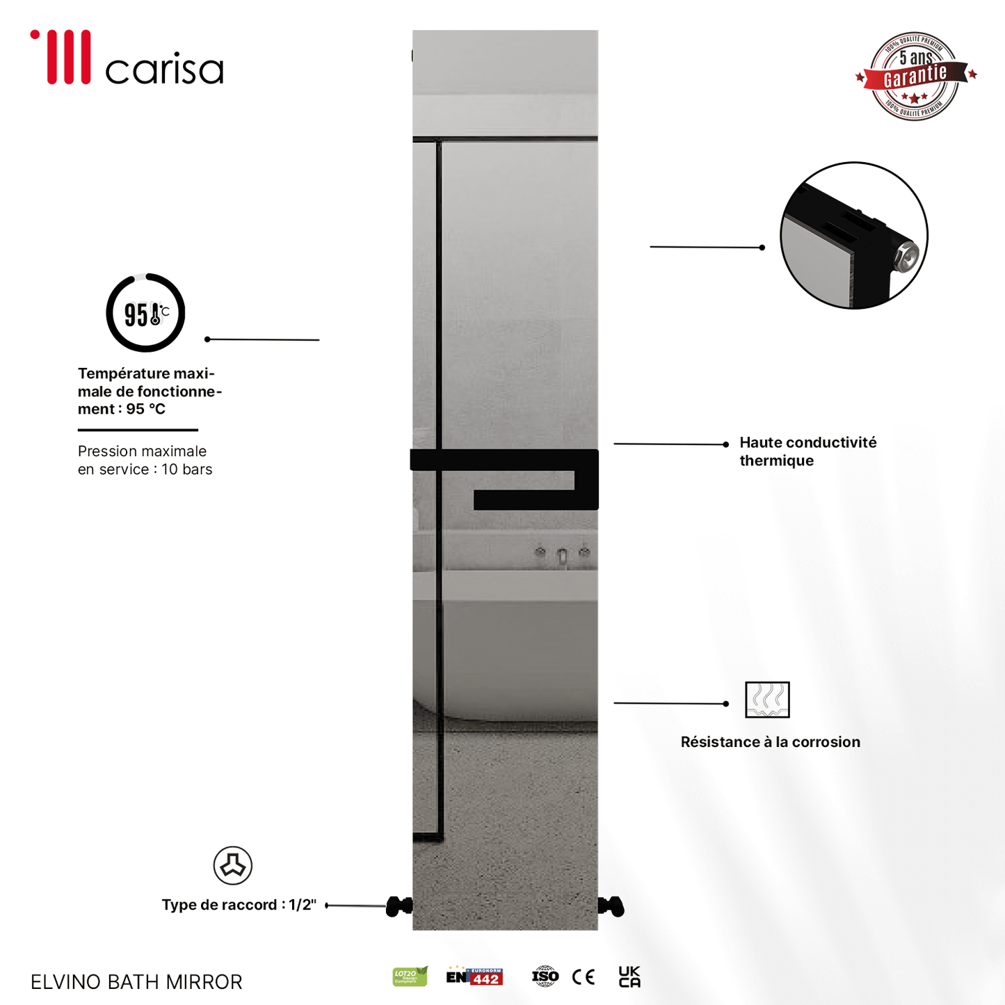 Carisa Elvino Badspiegel Aluminium Handtuchwärmer Modernes Design Schwarz 