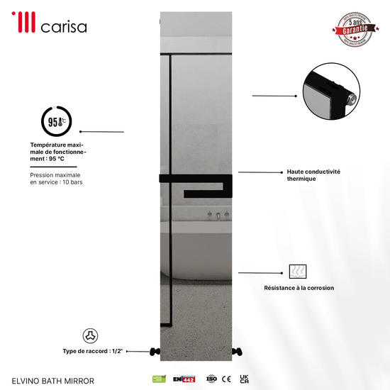 Carisa Elvino Badspiegel Aluminium Handtuchwärmer Modernes Design Schwarz 