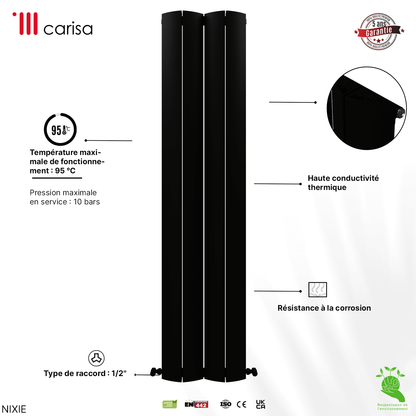 Carisa Nixie Vertikaler Aluminium-Heizkörper, modernes Design, Schwarz 