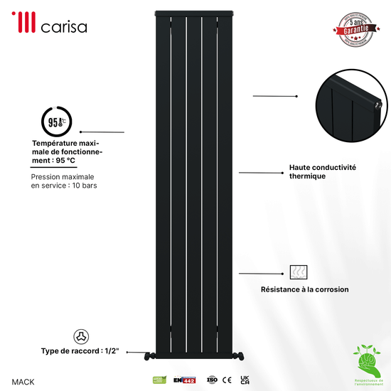 Carisa Mack Vertikaler Aluminium-Heizkörper, modernes Design, Anthrazit 