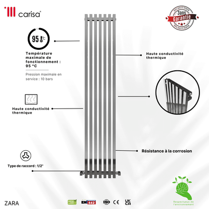 Carisa Zara Vertikaler Stahlheizkörper, modernes Design, Chrom 