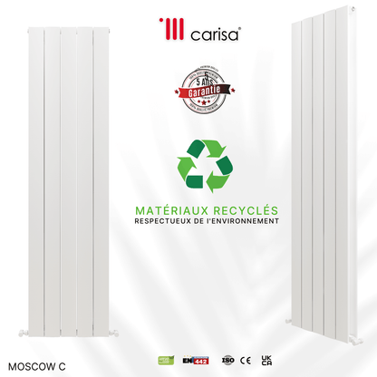 Carisa Moscow C Vertikaler Aluminium-Heizkörper, modernes Design, Weiß 