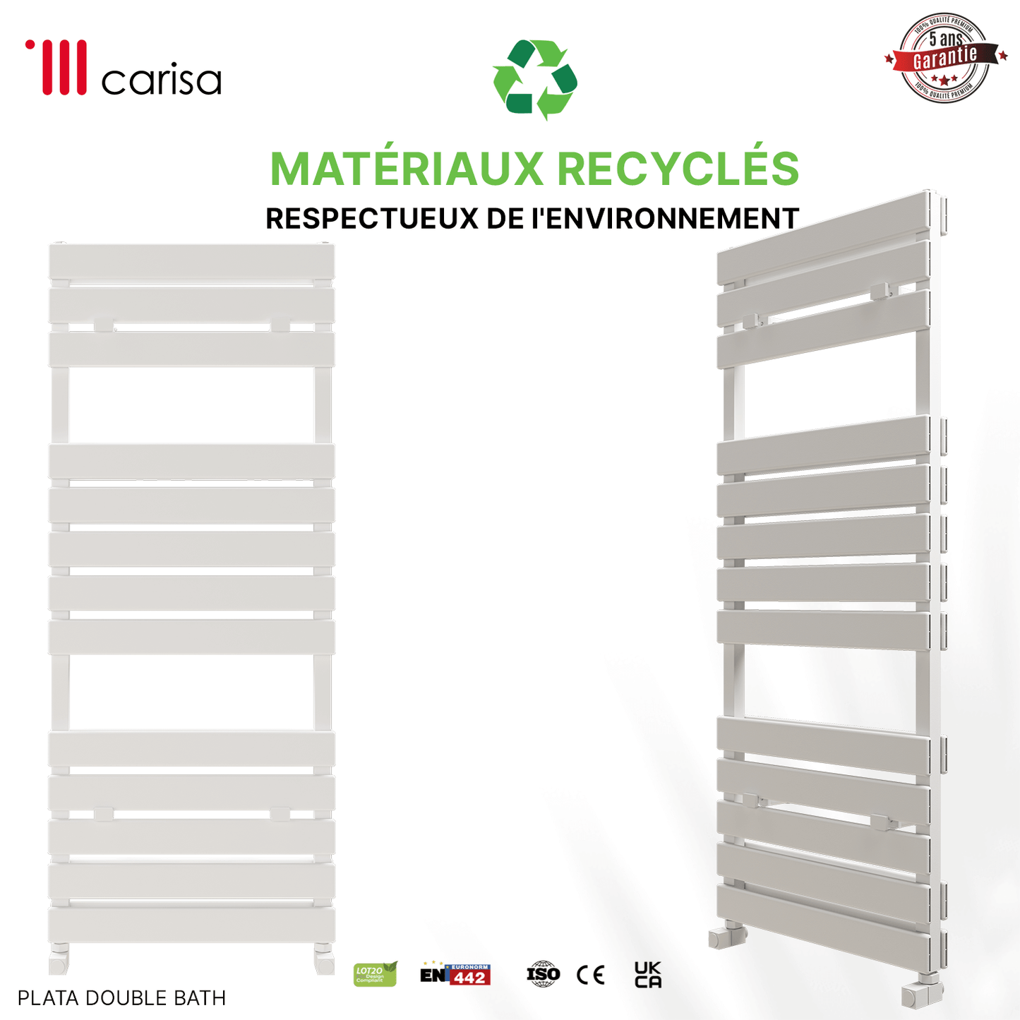 Carisa Plata Doppel-Badewannen-Handtuchwärmer aus Aluminium, modernes Design, Weiß 