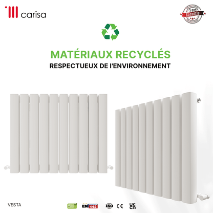 Carisa Vesta Horizontaler Aluminium-Heizkörper, modernes Design, Weiß 