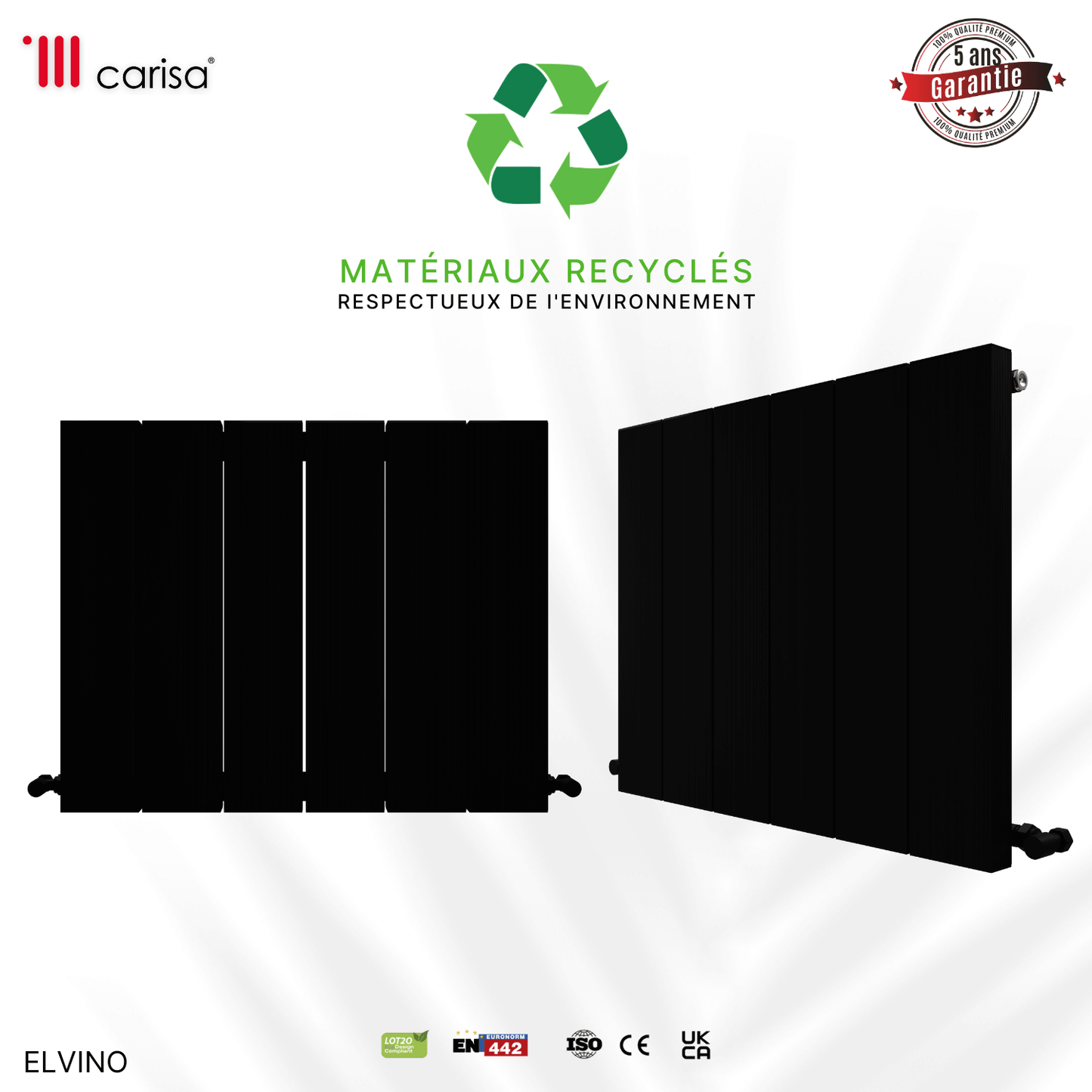 Carisa Elvino Horizontaler Aluminium-Heizkörper, modernes Design, Schwarz 