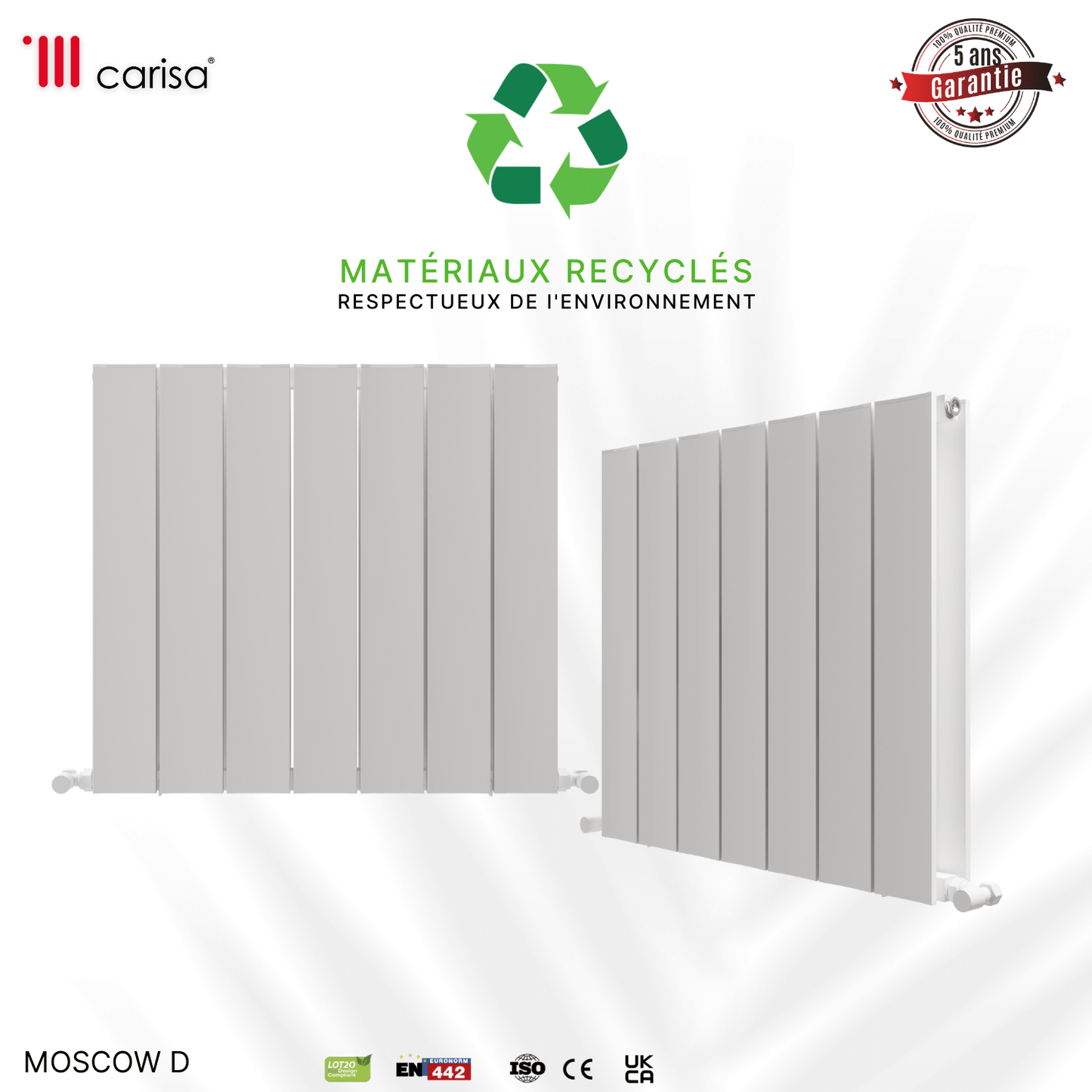 Carisa Moscow D Horizontaler Aluminium-Heizkörper, modernes Design, Weiß 
