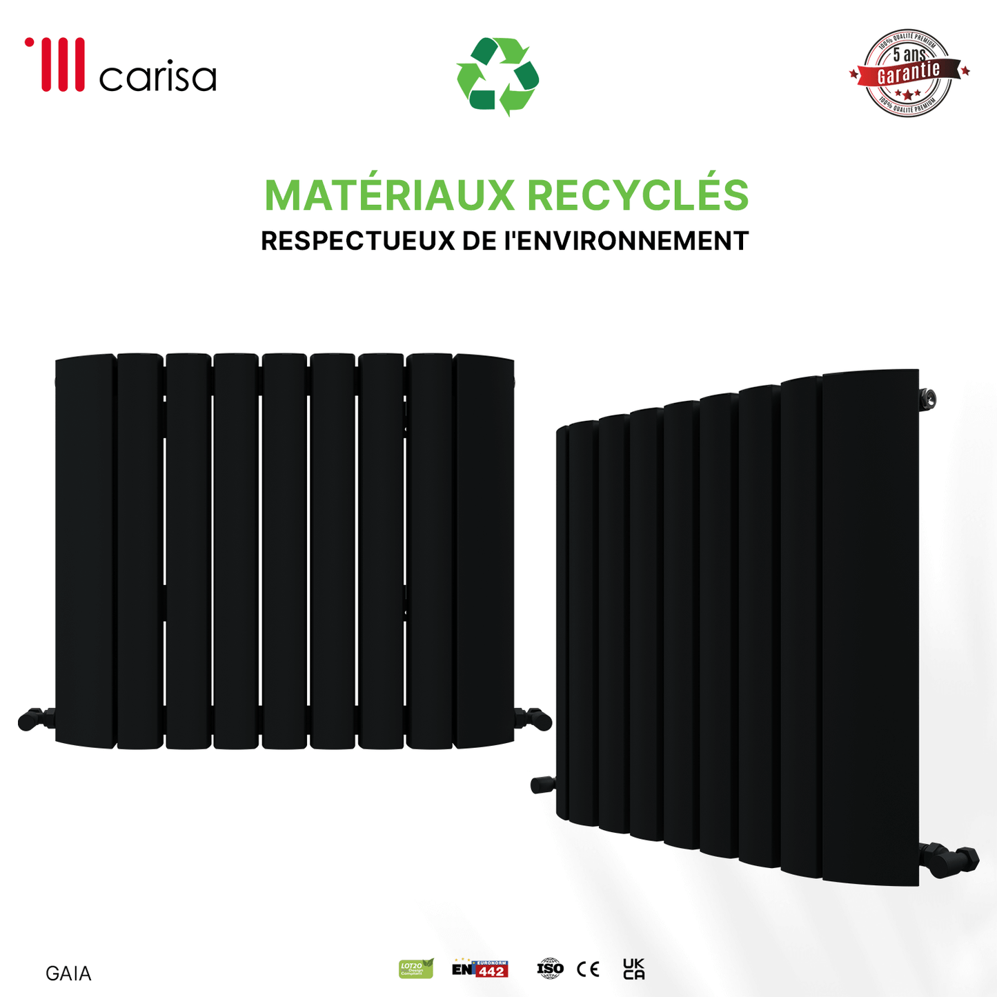 Carisa Gaia Horizontaler Aluminium-Heizkörper, modernes Design, Anthrazit 