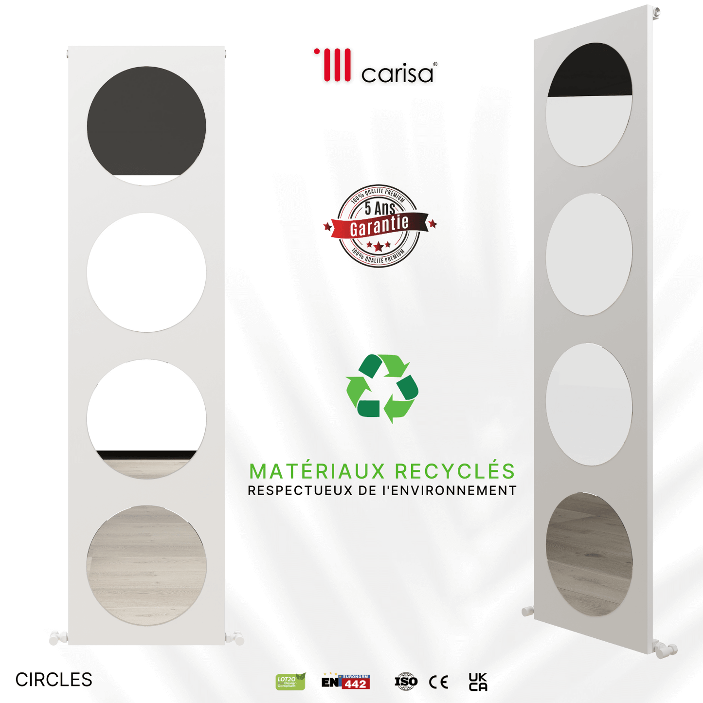 Carisa Circles Vertikaler Aluminium-Heizkörper, modernes Design, Weiß 