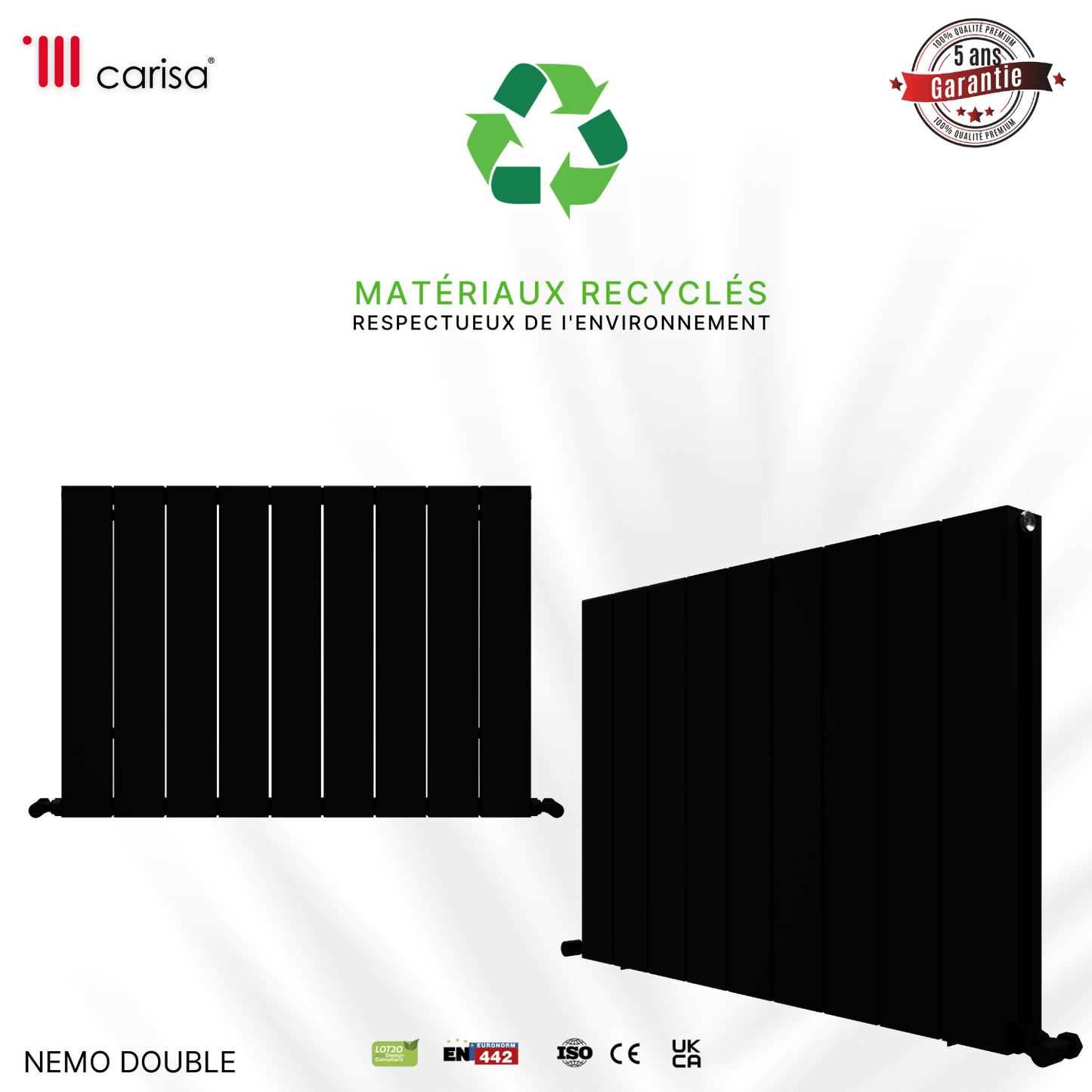 Carisa Nemo Horizontaler Aluminium-Heizkörper, modernes Design, Schwarz 