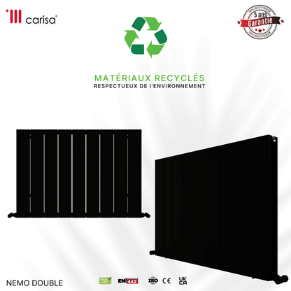 Carisa Nemo Horizontaler Aluminium-Heizkörper, modernes Design, Schwarz 