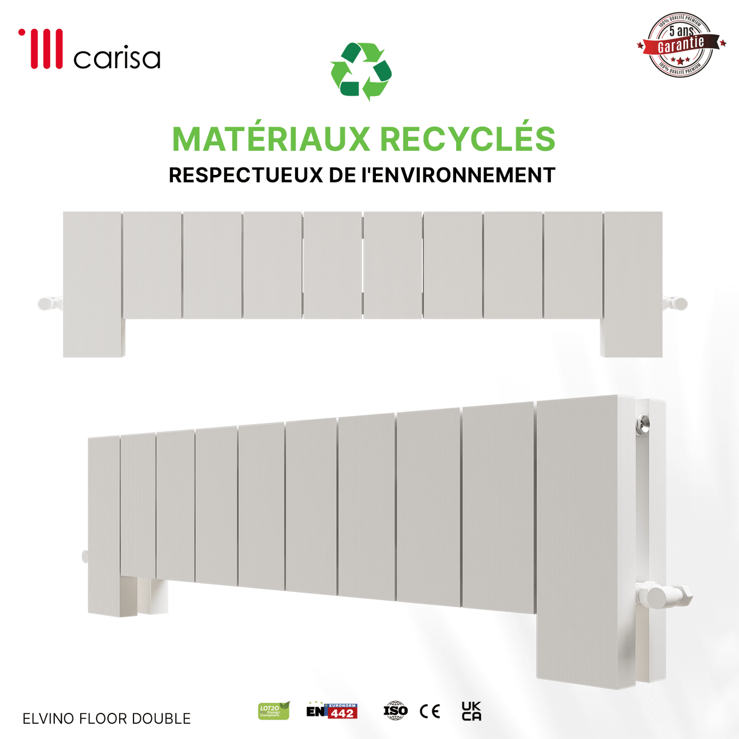 Carisa Elvino Bodenheizkörper aus Aluminium, horizontal, modernes Design, Weiß 
