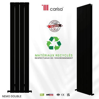 Carisa Nemo Vertikaler Aluminium-Heizkörper, modernes Design, Schwarz 