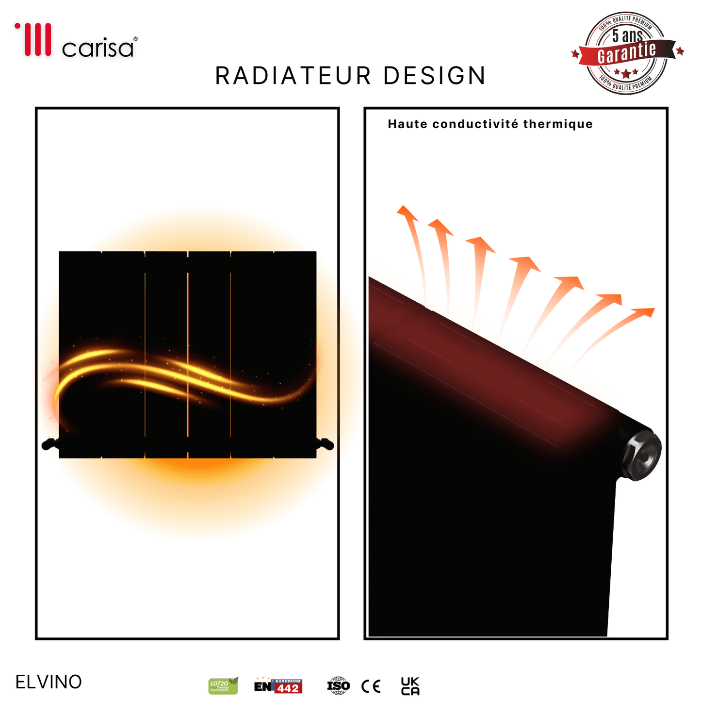 Carisa Elvino Horizontaler Aluminium-Heizkörper, modernes Design, Schwarz 