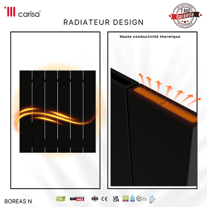 Carisa Boreas N Horizontaler elektrischer Heizkörper, modernes Design, Schwarz 