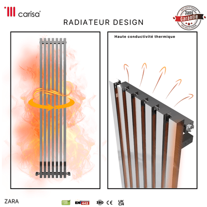 Carisa Zara Vertikaler Stahlheizkörper, modernes Design, Chrom 