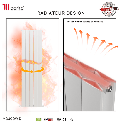 Carisa Moscow D Vertikaler Aluminium-Heizkörper, modernes Design, Weiß 