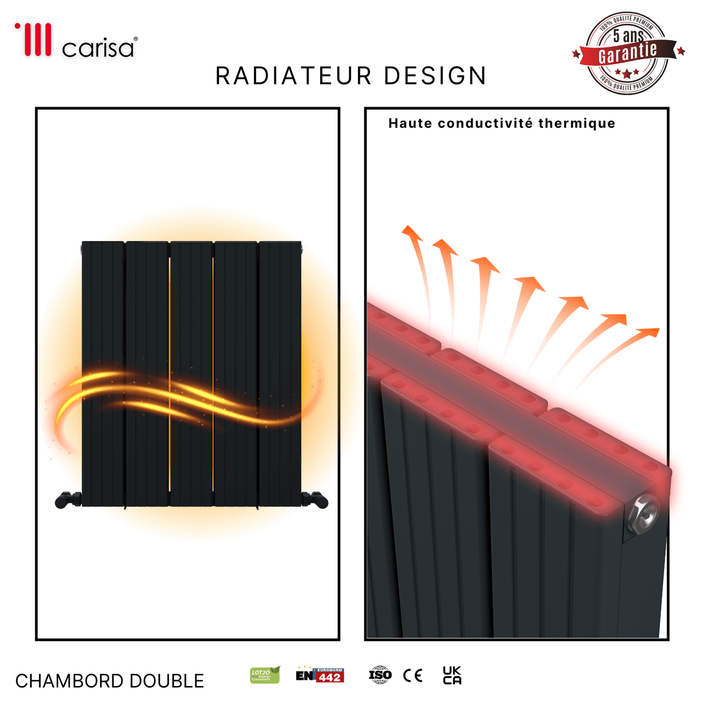 Carisa Chambord Horizontaler Aluminium-Heizkörper, modernes Design, Anthrazit 