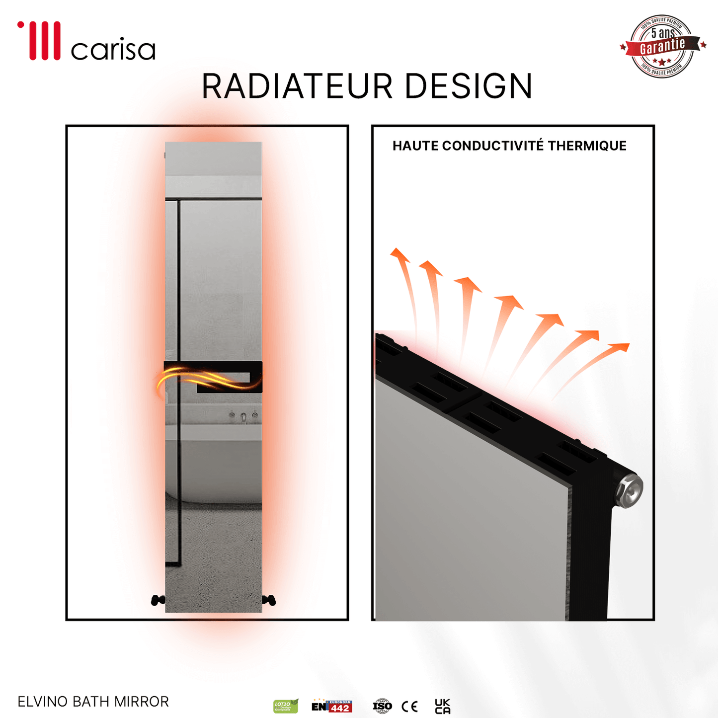 Carisa Elvino Badspiegel Aluminium Handtuchwärmer Modernes Design Schwarz 