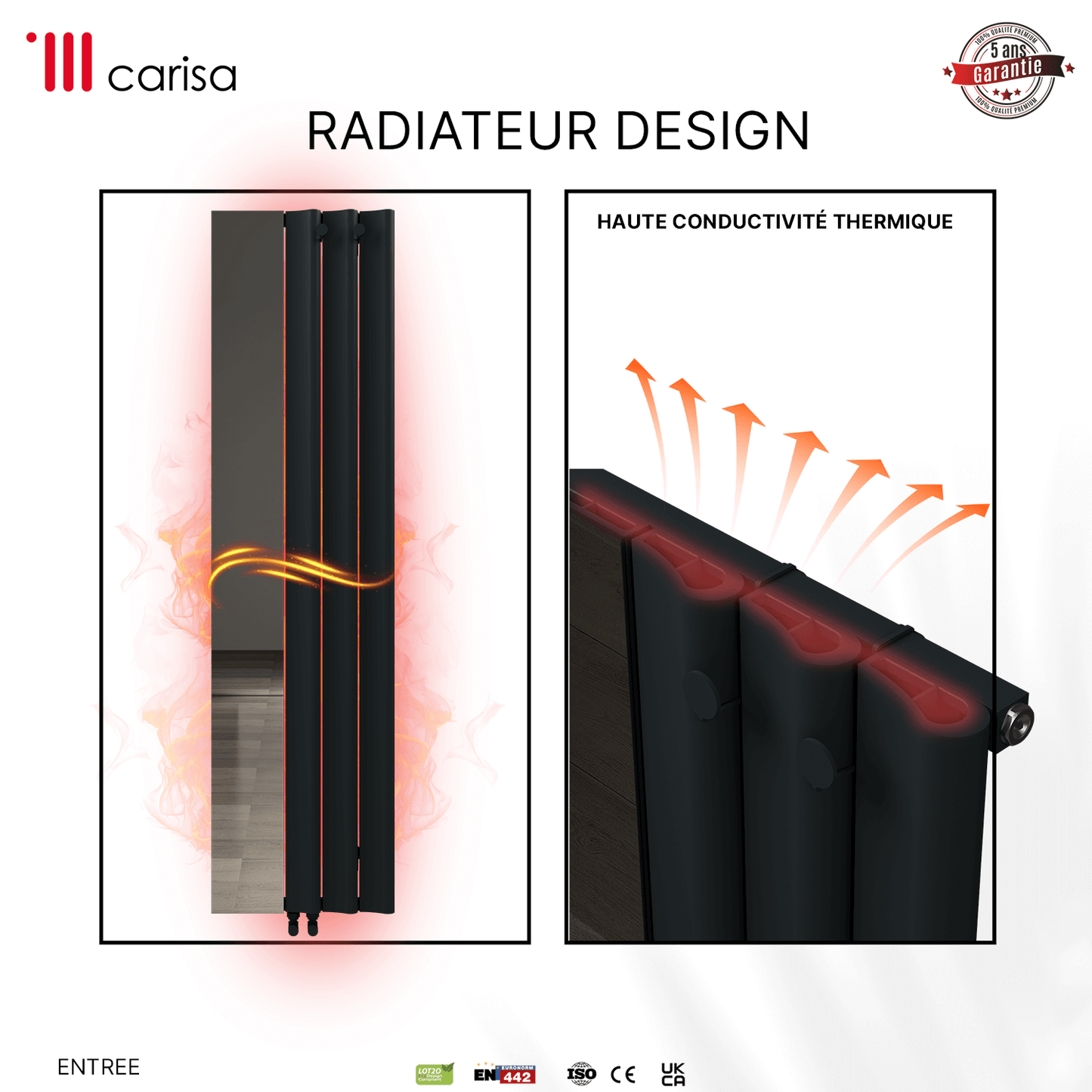 Carisa Entrance Vertikaler Aluminium-Heizkörper, modernes Design, Anthrazit 