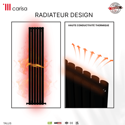 Carisa Tallis Vertikaler Aluminium-Heizkörper, modernes Design, Schwarz 