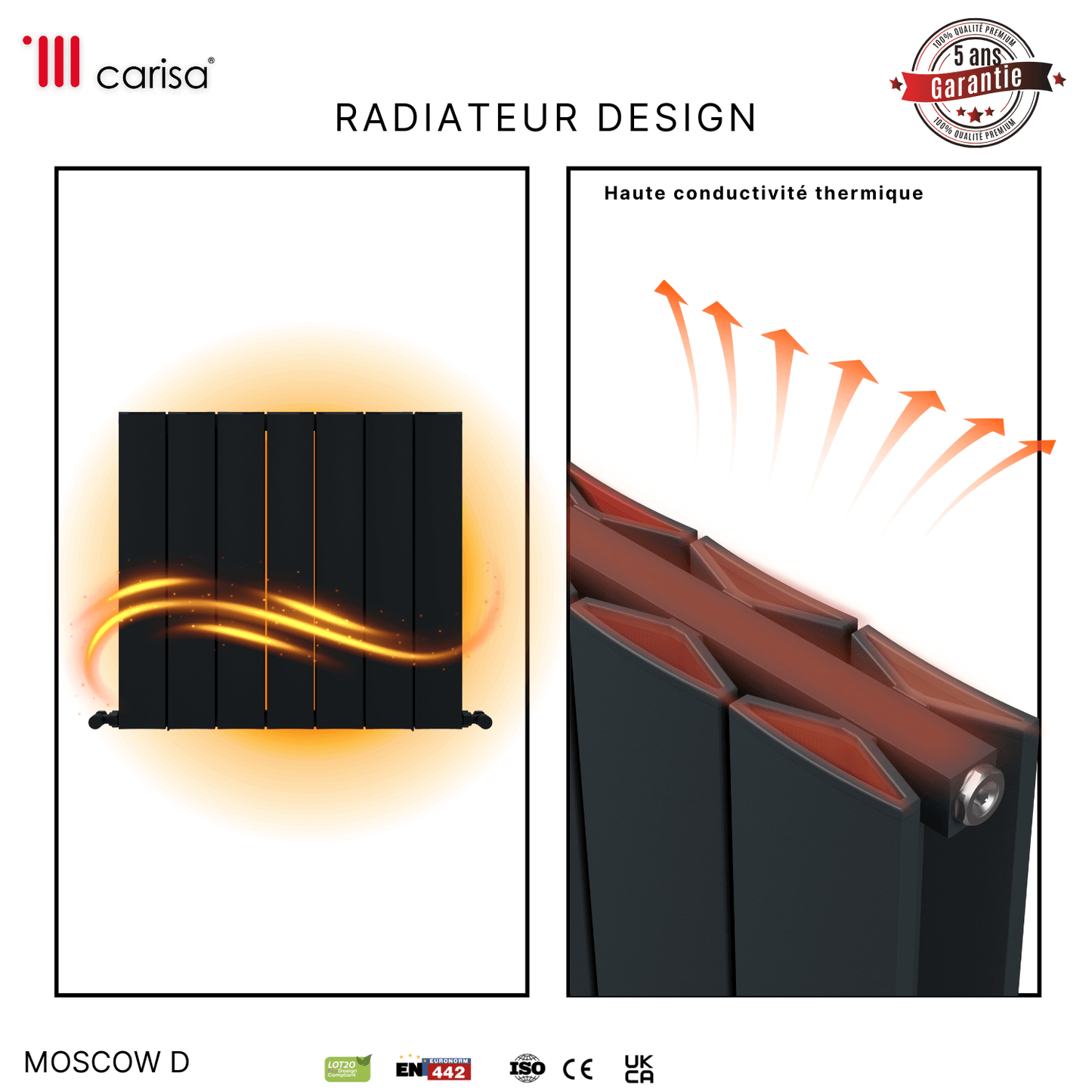 Carisa Moscow D Horizontaler Aluminium-Heizkörper, modernes Design, Anthrazit 