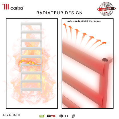 Carisa Alya Bad-Handtuchwärmer aus Aluminium, modernes Design, Weiß 