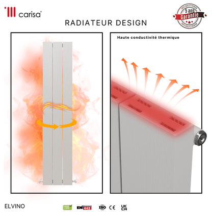 Carisa Elvino Vertikaler Aluminium-Heizkörper, modernes Design, Weiß 