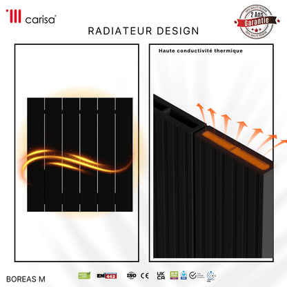 Carisa Boreas M Horizontaler elektrischer Heizkörper, modernes Design, Schwarz 