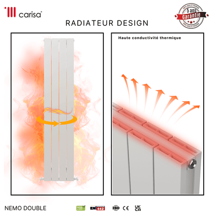 Carisa Nemo Vertikaler Aluminium-Heizkörper, modernes Design, Weiß 