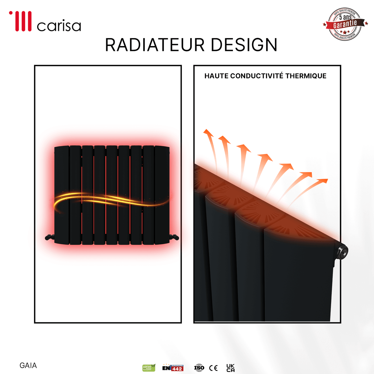 Carisa Gaia Horizontaler Aluminium-Heizkörper, modernes Design, Anthrazit 