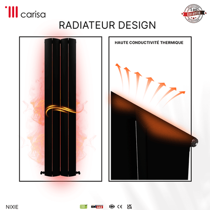 Carisa Nixie Vertikaler Aluminium-Heizkörper, modernes Design, Schwarz 