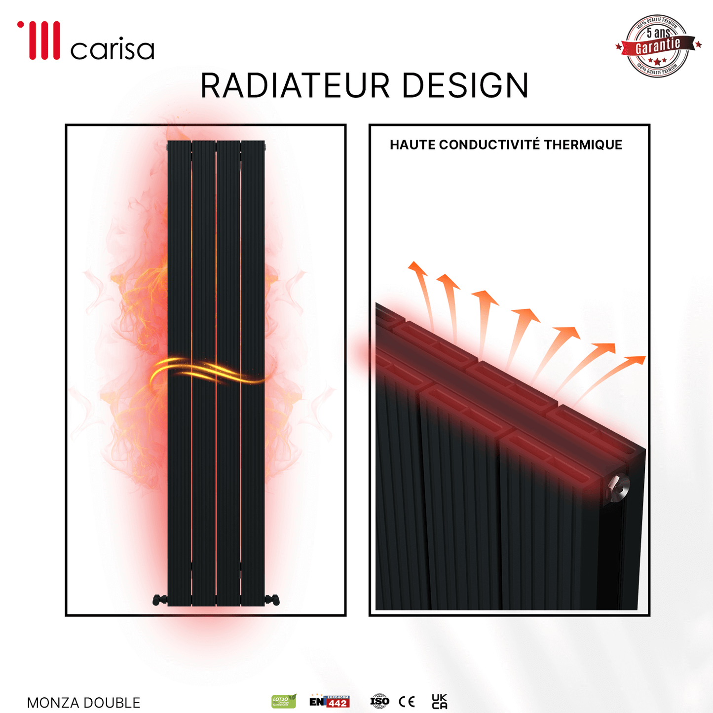 Carisa Monza Vertikaler Aluminium-Heizkörper, modernes Design, Anthrazit 