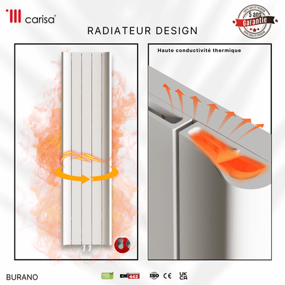 Carisa Burano Vertikaler Aluminium-Heizkörper, modernes Design, Weiß 