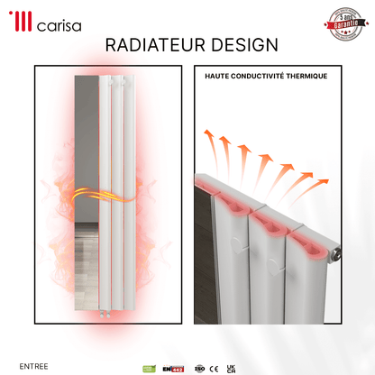 Carisa Entrance Vertikaler Aluminium-Heizkörper, modernes Design, Weiß 
