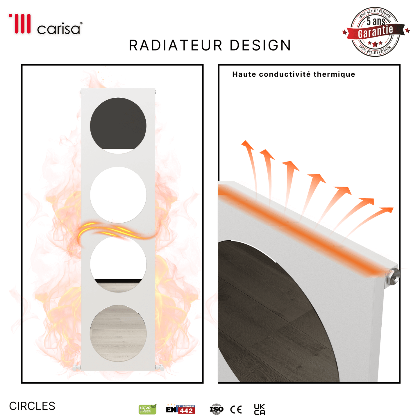 Carisa Circles Vertikaler Aluminium-Heizkörper, modernes Design, Weiß 