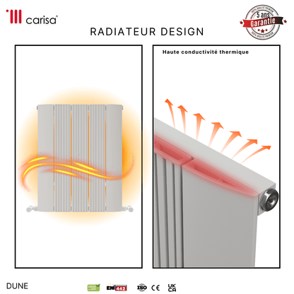 Carisa Dune Horizontaler Aluminium-Heizkörper, modernes Design, Weiß 