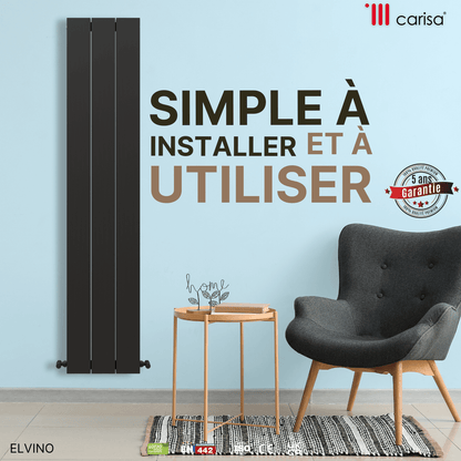 Carisa Elvino Vertikaler Aluminium-Heizkörper, modernes Design, dunkelgrau 