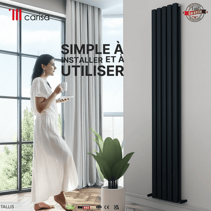 Carisa Tallis Vertikaler Aluminium-Heizkörper, modernes Design, Schwarz 