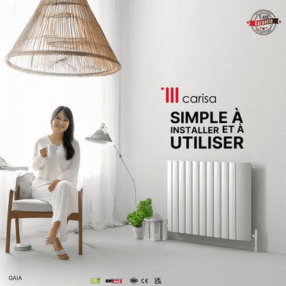 Carisa Gaia Horizontaler Aluminium-Heizkörper, modernes Design, Weiß 