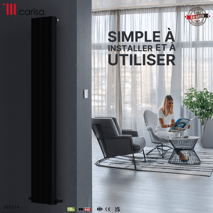 Carisa Vesta Vertikaler Aluminium-Heizkörper, modernes Design, Schwarz 