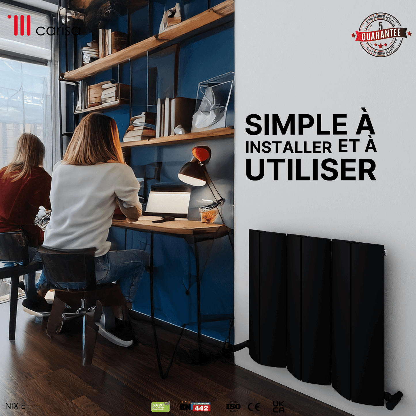 Carisa Nixie Horizontaler Aluminium-Heizkörper, modernes Design, Schwarz 