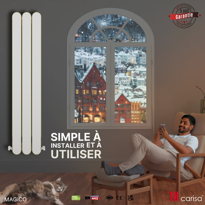 Carisa Magico Vertikaler Aluminium-Heizkörper, modernes Design, Weiß 