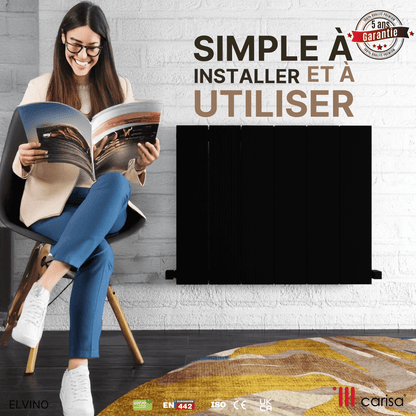 Carisa Elvino Horizontaler Aluminium-Heizkörper, modernes Design, Schwarz 