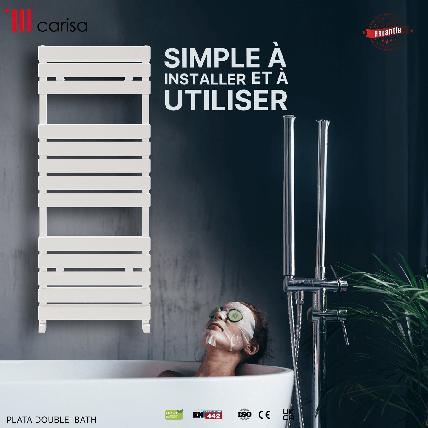 Carisa Plata Doppel-Badewannen-Handtuchwärmer aus Aluminium, modernes Design, Weiß 