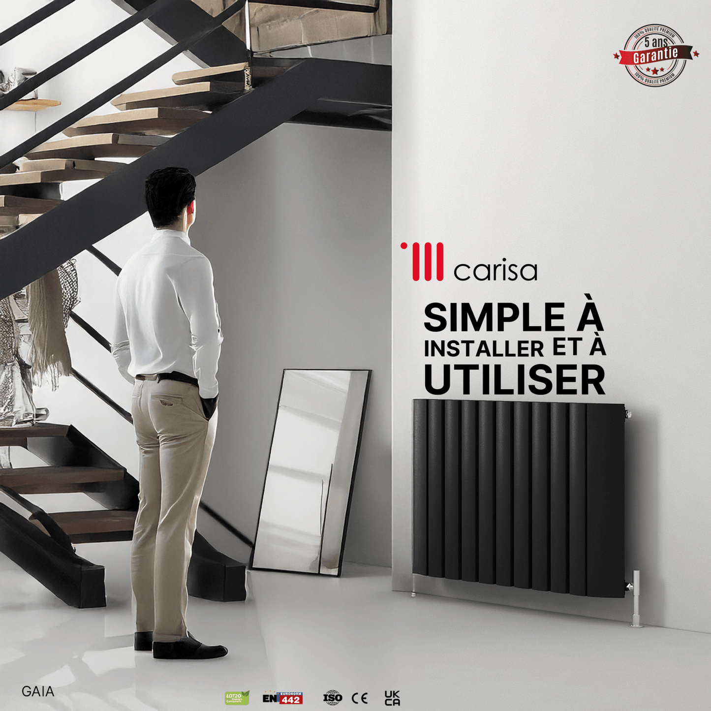 Carisa Gaia Horizontaler Aluminium-Heizkörper, modernes Design, Anthrazit 