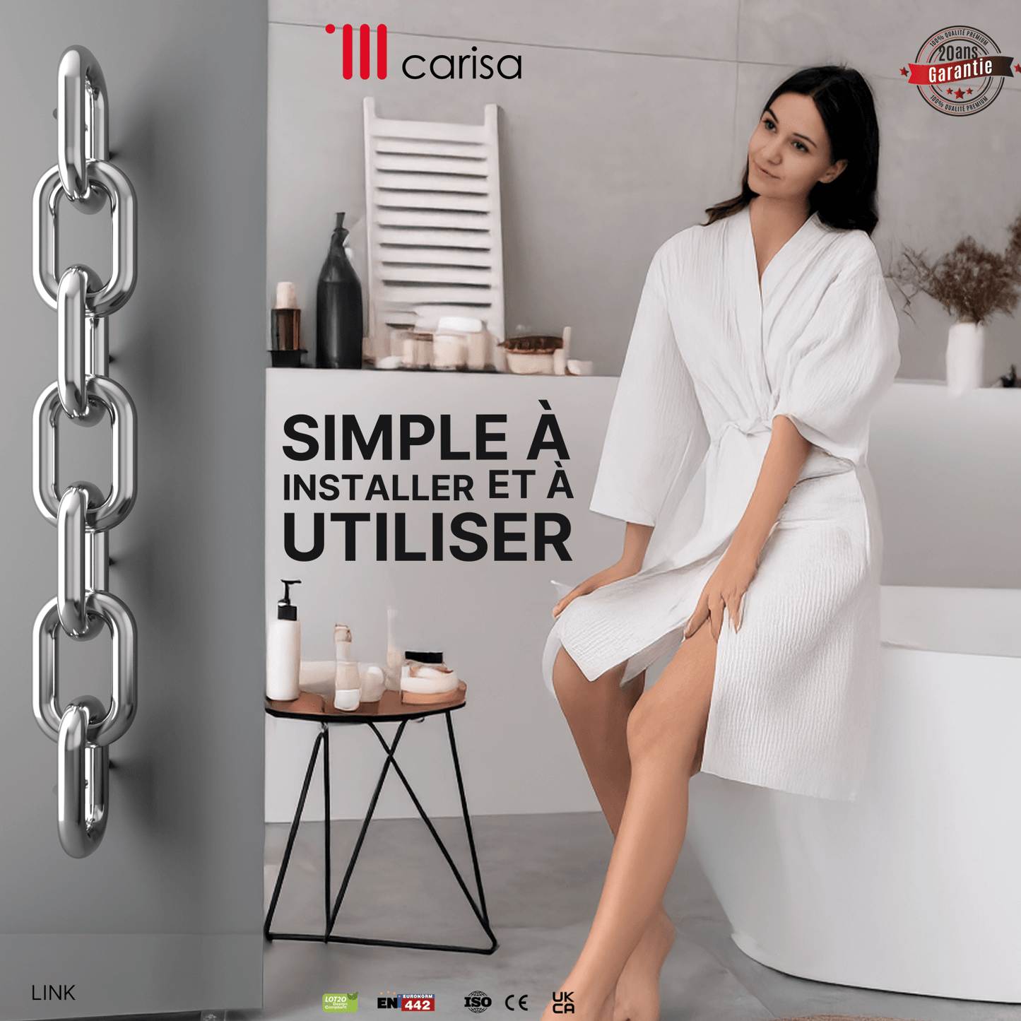 Carisa Link Vertikaler Heizkörper aus Edelstahl, modernes Design, seidenmatt poliert 